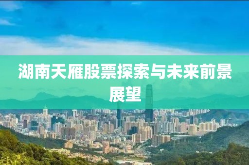 湖南天雁股票探索與未來(lái)前景展望